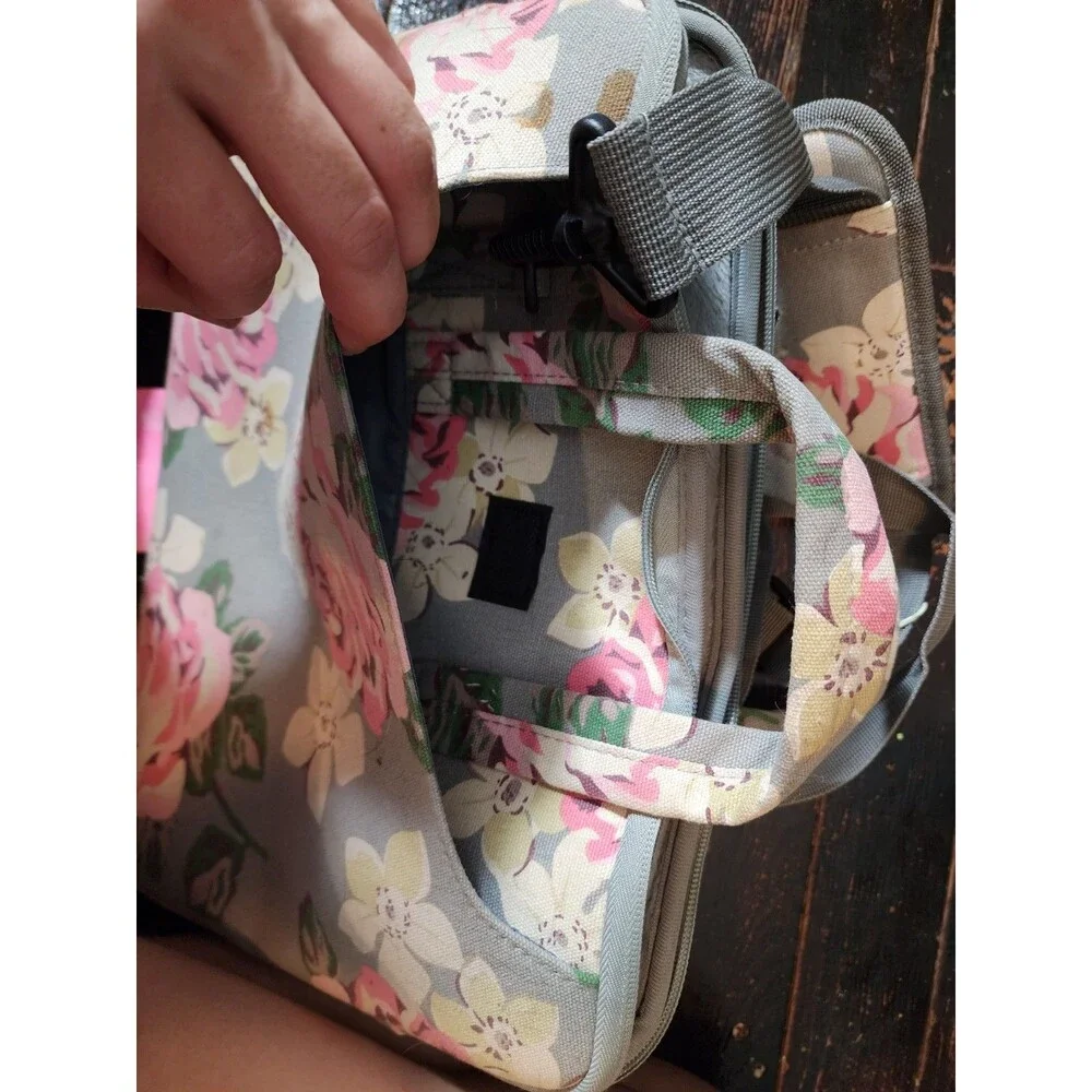Cottagecore Floral Macbook Shoulder Bag | Gray And Pink